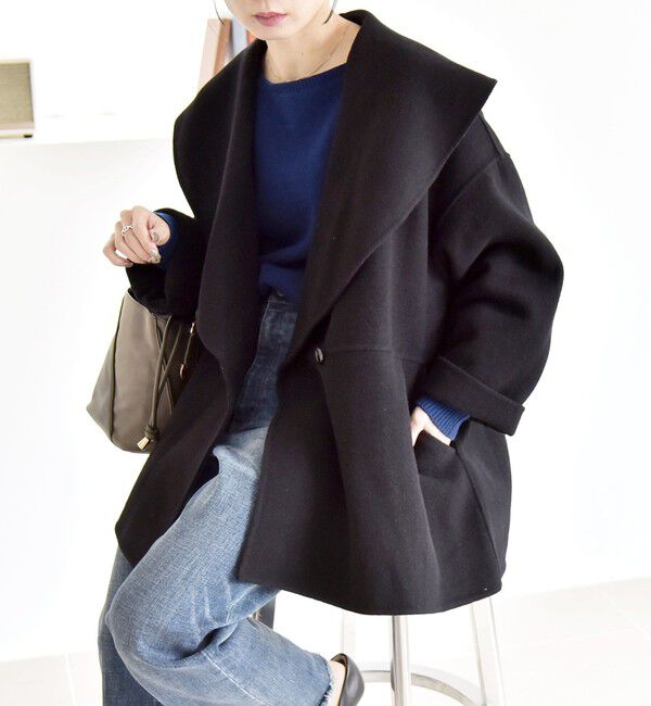 quaranciel「《一部追加予約》quaranciel: リバー ケープ ショート コート 25AW」|その他|ブラック