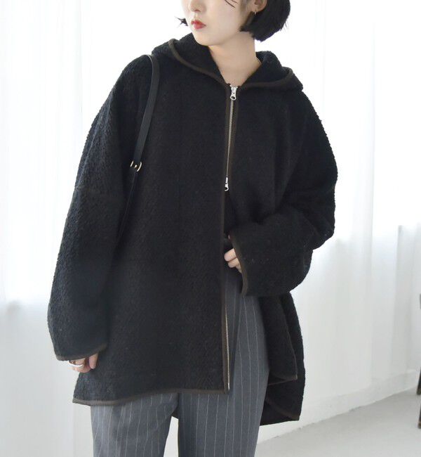 quaranciel「quaranciel: ループヤーン ダブルジップ フーデッド ケープ コート」|その他|ブラック