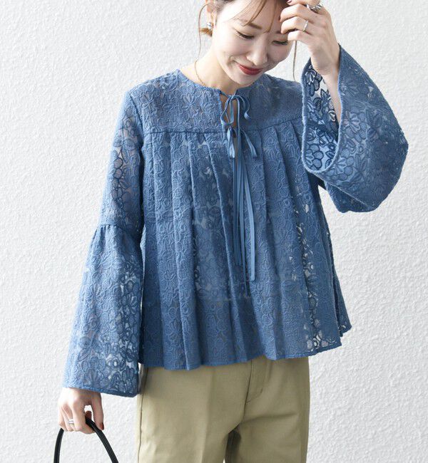 SHIPS any「SHIPS any:〈手洗い可能〉フラワーレース エンブロイダリー フレア シアー ブラウス」|シャツ・ブラウス|