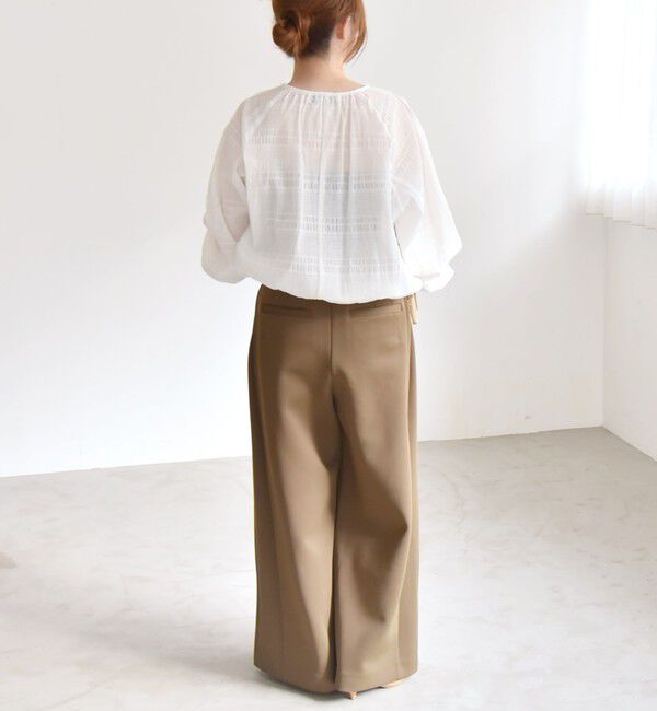 quaranciel「quaranciel:〈洗濯機可能〉シャーリング ボーダー スキッパー ブラウス」|シャツ・ブラウス|