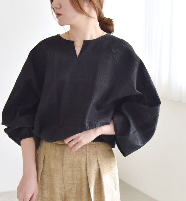 quaranciel「quaranciel:〈洗濯機可能〉シャーリング ボーダー スキッパー ブラウス」|シャツ・ブラウス|