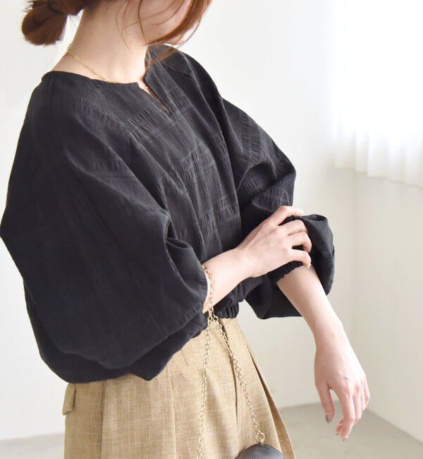 quaranciel「quaranciel:〈洗濯機可能〉シャーリング ボーダー スキッパー ブラウス」|シャツ・ブラウス|