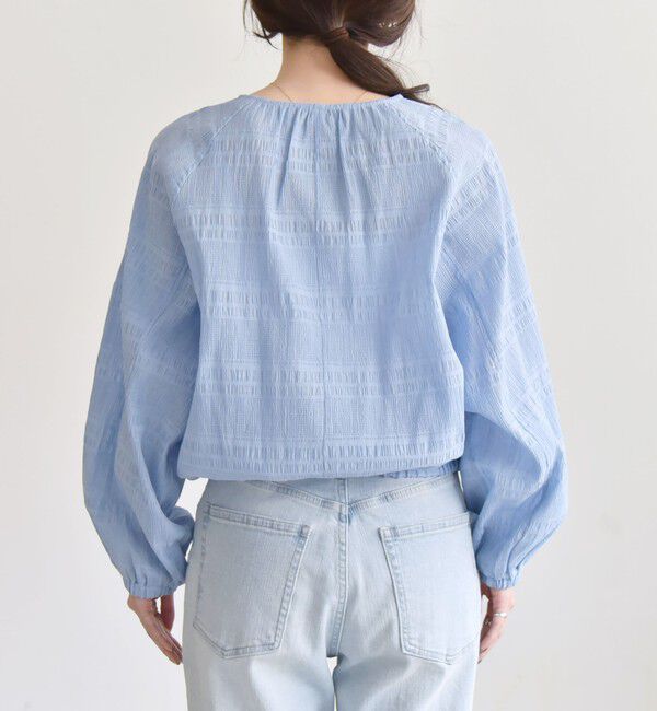 quaranciel「quaranciel:〈洗濯機可能〉シャーリング ボーダー スキッパー ブラウス」|シャツ・ブラウス|