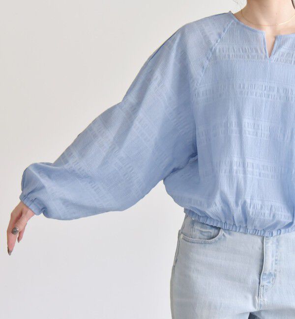 quaranciel「quaranciel:〈洗濯機可能〉シャーリング ボーダー スキッパー ブラウス」|シャツ・ブラウス|