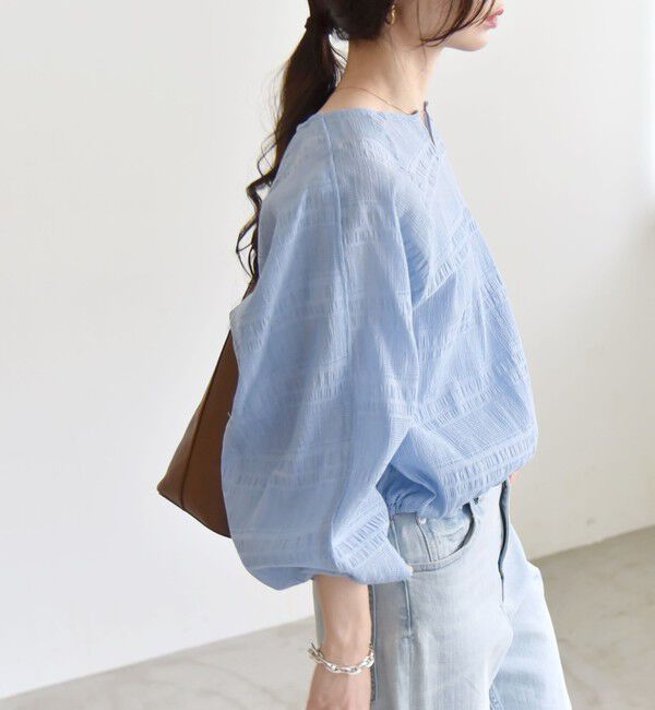 quaranciel「quaranciel:〈洗濯機可能〉シャーリング ボーダー スキッパー ブラウス」|シャツ・ブラウス|