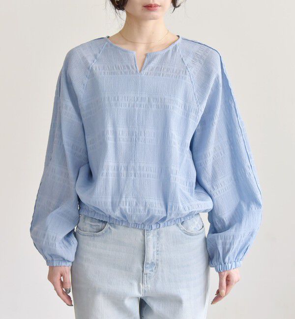 quaranciel「quaranciel:〈洗濯機可能〉シャーリング ボーダー スキッパー ブラウス」|シャツ・ブラウス|