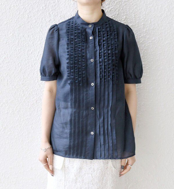 SHIPS any「SHIPS any:〈手洗い可能〉シアー フリル バンドカラー パフ シャツ ブラウス」|シャツ・ブラウス|