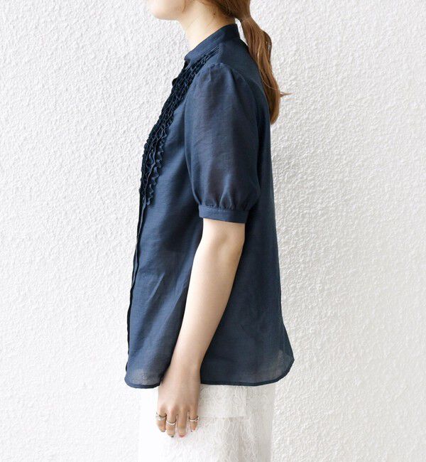 SHIPS any「SHIPS any:〈手洗い可能〉シアー フリル バンドカラー パフ シャツ ブラウス」|シャツ・ブラウス|