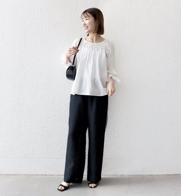 SHIPS any「SHIPS any:〈手洗い可能〉ロープ デザイン ギャザースリーブ フレア ブラウス」|シャツ・ブラウス|