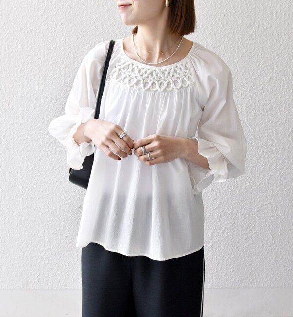 SHIPS any「SHIPS any:〈手洗い可能〉ロープ デザイン ギャザースリーブ フレア ブラウス」|シャツ・ブラウス|