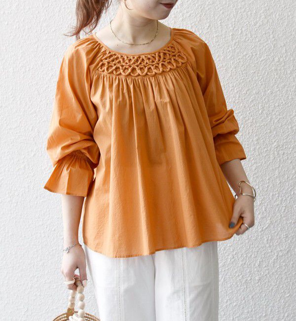 SHIPS any「SHIPS any:〈手洗い可能〉ロープ デザイン ギャザースリーブ フレア ブラウス」|シャツ・ブラウス|オレンジ