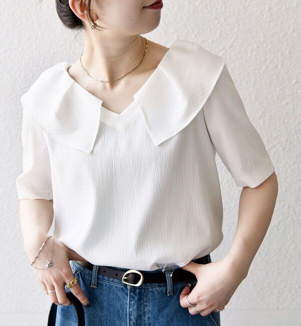 SHIPS any「【WEB限定】SHIPS any:〈洗濯機可能〉ラフ サテン フリルカラー ブラウス 25SS」|シャツ・ブラウス|