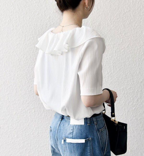 SHIPS any「【WEB限定】SHIPS any:〈洗濯機可能〉ラフ サテン フリルカラー ブラウス 25SS」|シャツ・ブラウス|