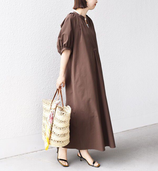 SHIPS for women「〈接触冷感 / 撥水加工〉TEX BRID(R)タフタ ギャザー ワンピース」|ワンピース|