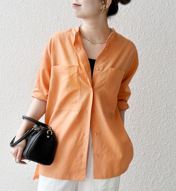 SHIPS any「SHIPS any:〈洗濯機可能〉リネン ミックス スタンドカラー ポケット シャツ 25SS 2」|シャツ・ブラウス|