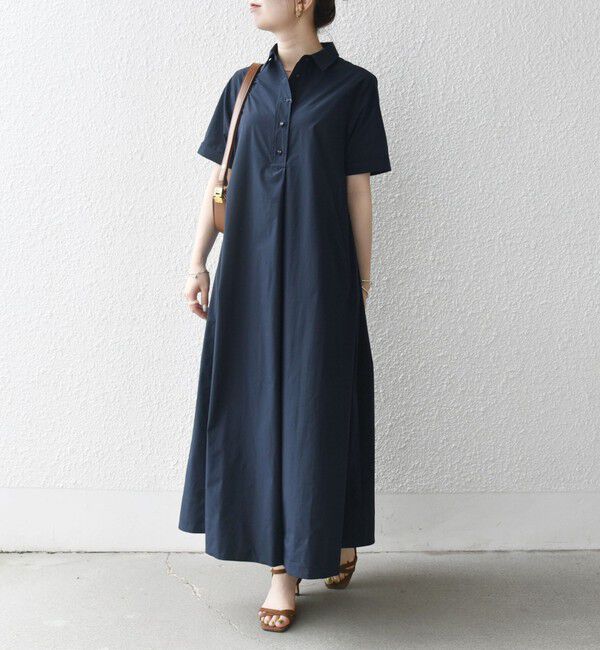 SHIPS any「SHIPS any:〈洗濯機可能〉タイプライター スキッパー フレア シャツ ワンピース」|ワンピース|ネイビー