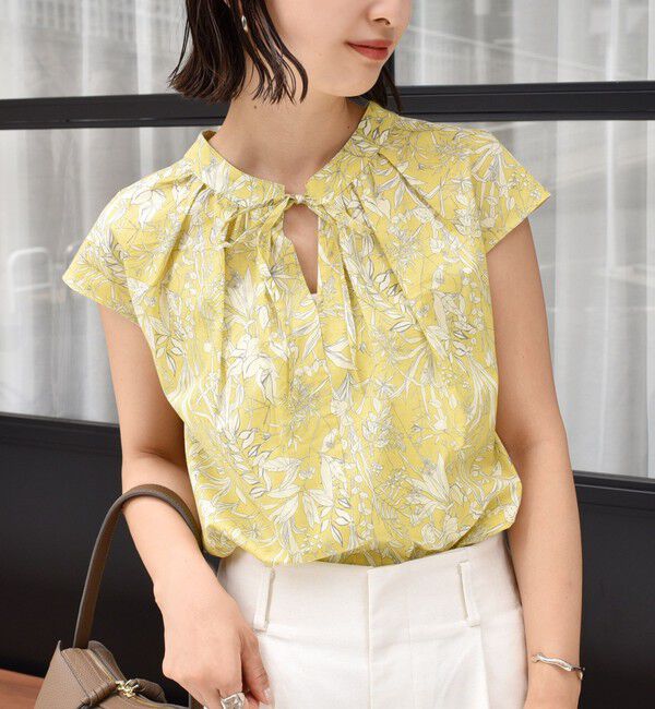 SHIPS for women「〈手洗い可能〉綿 ローン ボタニカル プリント フレンチ スリーブ ブラウス」|シャツ・ブラウス|イエロー系