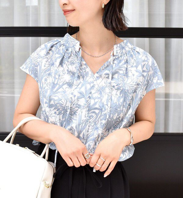 SHIPS for women「〈手洗い可能〉綿 ローン ボタニカル プリント フレンチ スリーブ ブラウス」|シャツ・ブラウス|