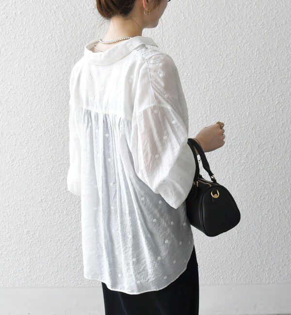 SHIPS any「SHIPS any:〈手洗い可能〉シアー ドット レギュラーカラー ギャザー シャツ」|シャツ・ブラウス|