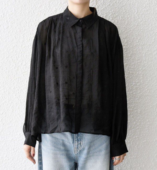 SHIPS any「SHIPS any:〈手洗い可能〉シアー ドット レギュラーカラー ギャザー シャツ」|シャツ・ブラウス|