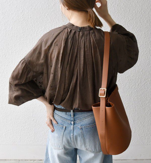 SHIPS any「SHIPS any:〈手洗い可能〉シアー ドット スタンドカラー パフ ギャザー ブラウス」|シャツ・ブラウス|