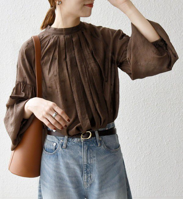 SHIPS any「SHIPS any:〈手洗い可能〉シアー ドット スタンドカラー パフ ギャザー ブラウス」|シャツ・ブラウス|