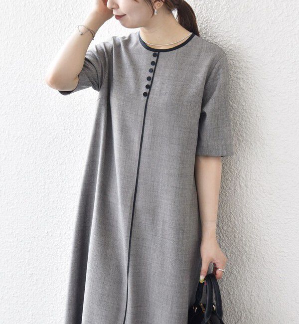 SHIPS any「SHIPS any:〈洗濯機可能〉ウーステッド パイピング ボタン フレア ワンピース」|ワンピース|