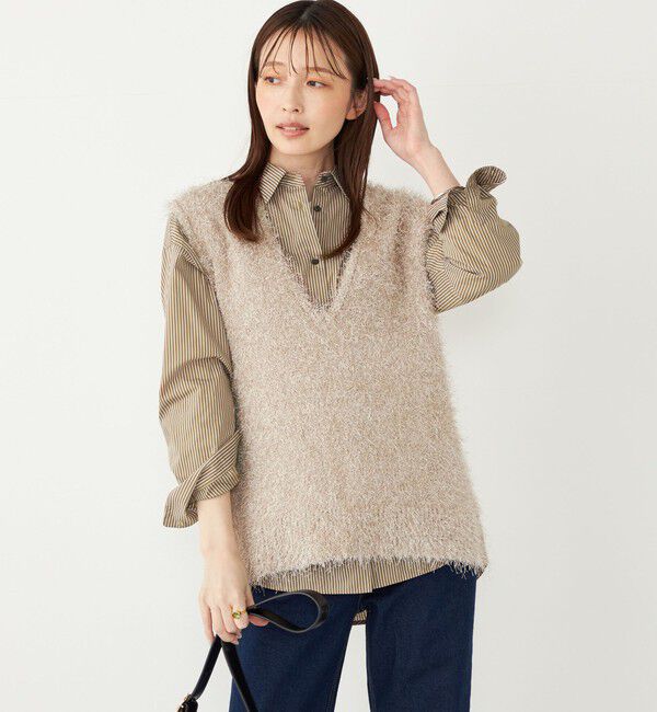 SHIPS Colors 「SHIPS Colors:〈手洗い可能〉フェイク フェザー Vネック ベスト◇」|ベスト・ジレ|ベージュ