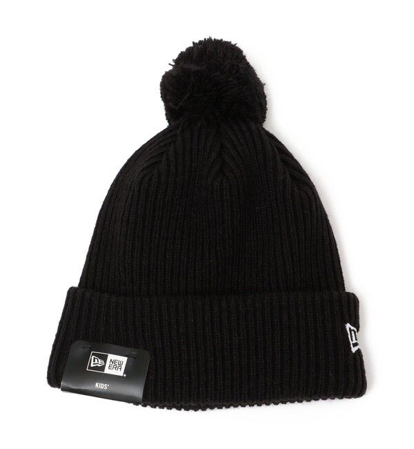 SHIPS any「NEW ERA: ポンポン ワンポイント 刺繍 リブ ニットキャップ <KIDS>」|ニット帽|ブラック