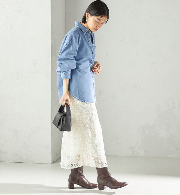 SHIPS for women「〈手洗い可能〉ラッセル レース ウエスト ギャザー タイト スカート」|スカート|