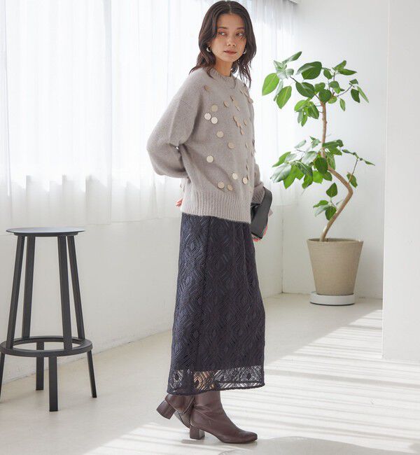 SHIPS for women「〈手洗い可能〉ラッセル レース ウエスト ギャザー タイト スカート」|スカート|