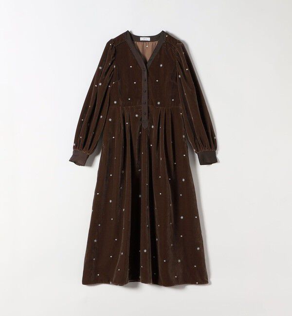 SHIPS any「SHIPS any:〈手洗い可能〉ポリエステル ベロア 刺繍 タック フレア ワンピース」|ワンピース|