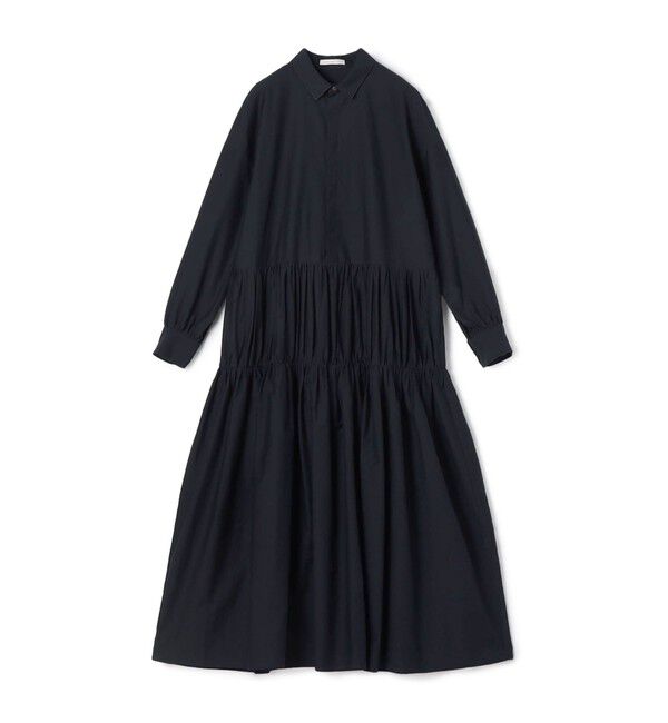 GALERIE VIE「コットンシルクパウダークロス ギャザーロングワンピース」|ワンピース|69 ネイビー