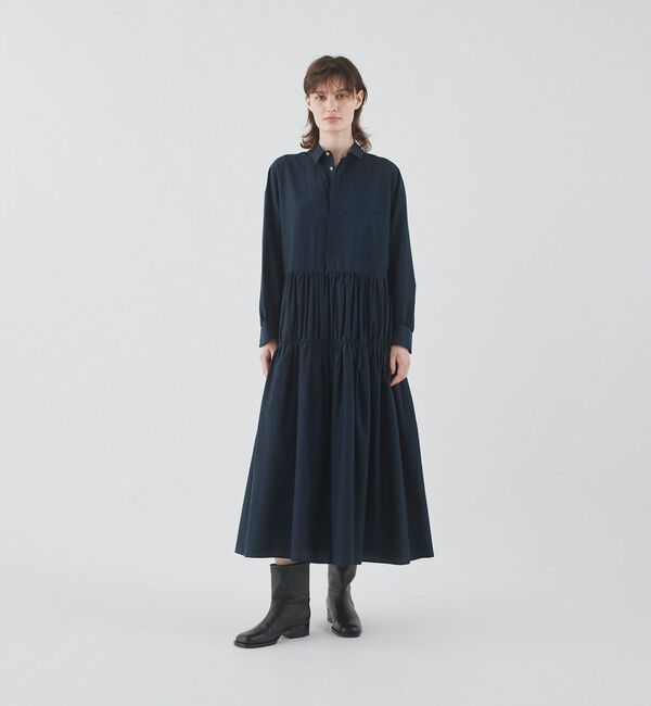 GALERIE VIE「コットンシルクパウダークロス ギャザーロングワンピース」|ワンピース|