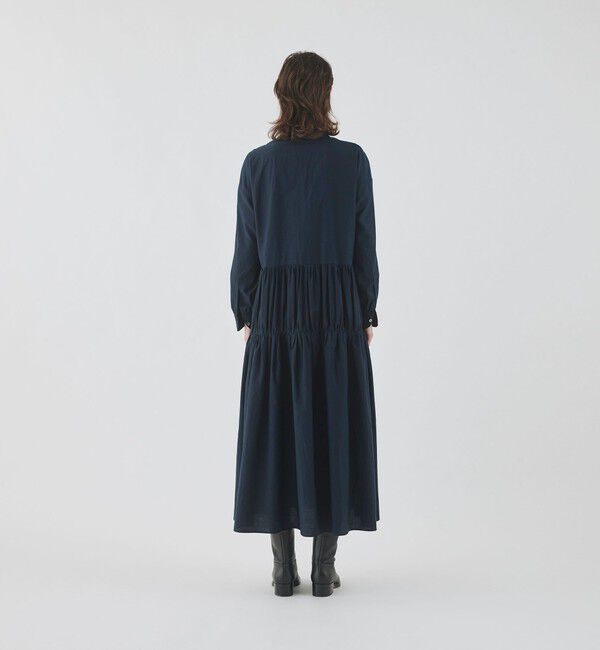 GALERIE VIE「コットンシルクパウダークロス ギャザーロングワンピース」|ワンピース|