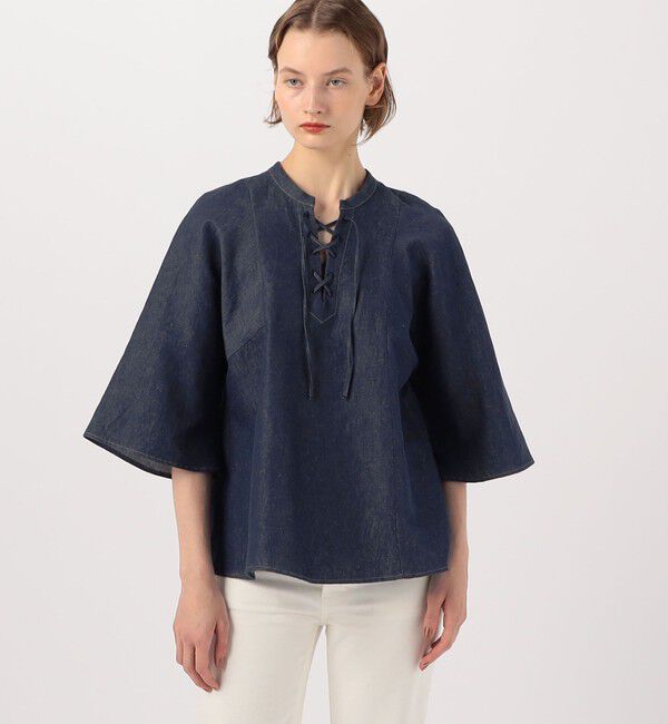 MACPHEE「リアクティブデニム レースアップブラウス」|シャツ・ブラウス|
