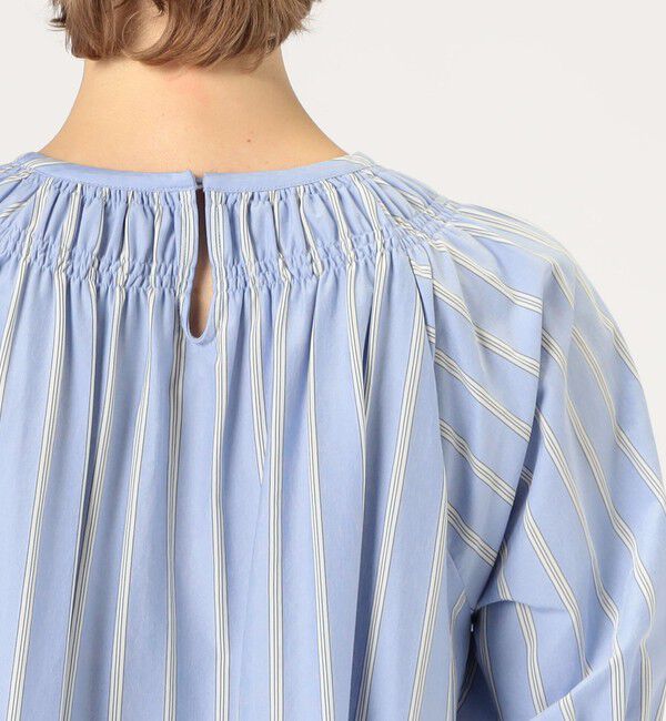 MACPHEE「ハイゲージストライプ ギャザーブラウス」|シャツ・ブラウス|