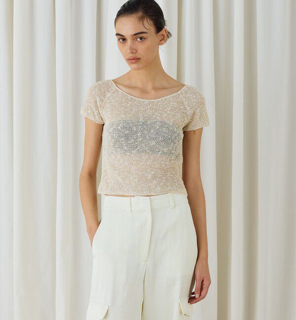 DES PRES「グリッターコットン ショートスリーブプルオーバー」|ニット・セーター|