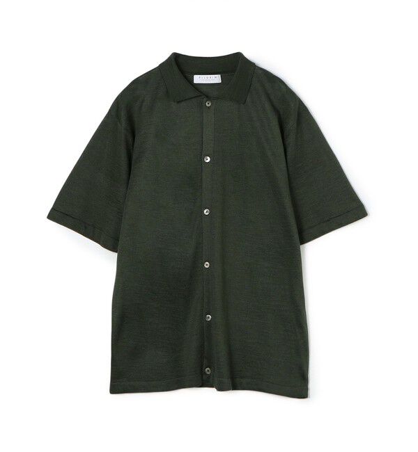 TOMORROWLAND MENS「ラミー ハーフスリーブ ニットシャツ」|ニット・セーター|57ダークグリーン