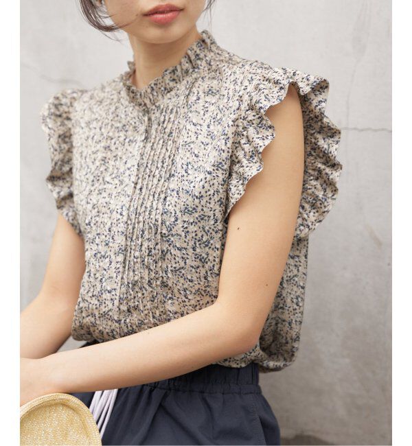 IENA「《WEB限定/追加》ミュゲットパターンピンタックフリルノースリーブ」|シャツ・ブラウス|