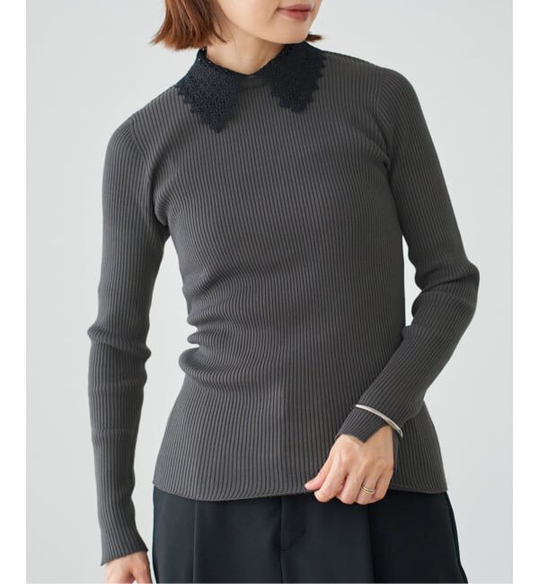 IENA「レース襟 RIBホールガーメントプルオーバー」|ニット・セーター|