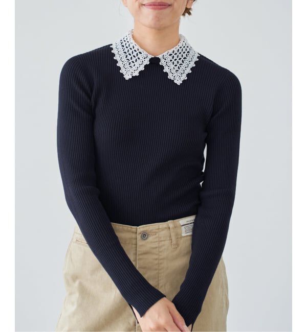 IENA「レース襟 RIBホールガーメントプルオーバー」|ニット・セーター|