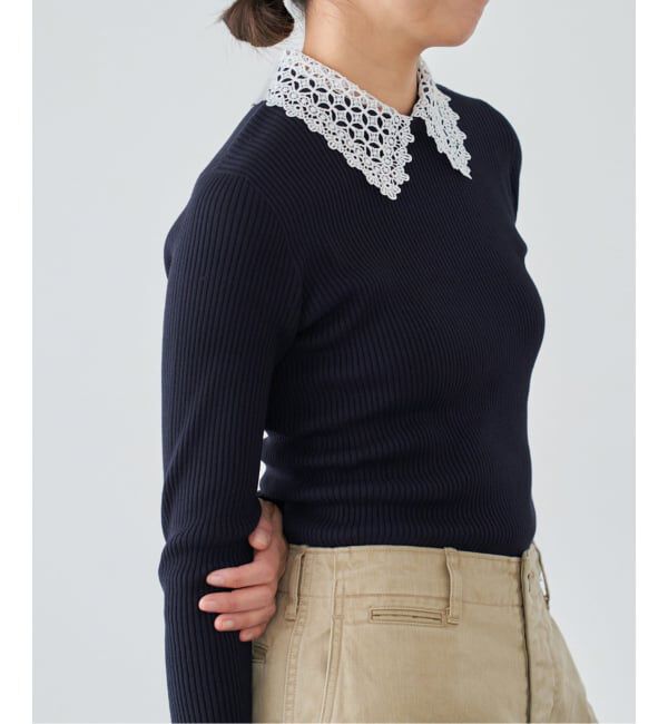IENA「レース襟 RIBホールガーメントプルオーバー」|ニット・セーター|