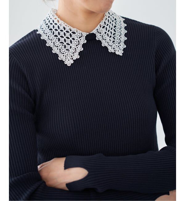 IENA「レース襟 RIBホールガーメントプルオーバー」|ニット・セーター|