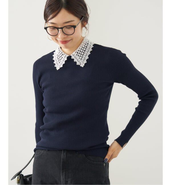 IENA「レース襟 RIBホールガーメントプルオーバー」|ニット・セーター|