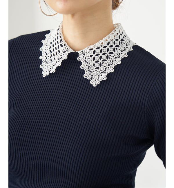 IENA「レース襟 RIBホールガーメントプルオーバー」|ニット・セーター|