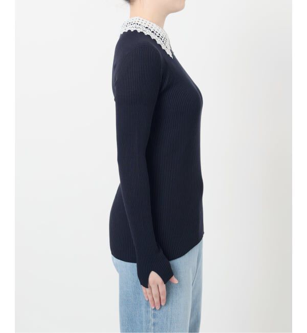 IENA「レース襟 RIBホールガーメントプルオーバー」|ニット・セーター|