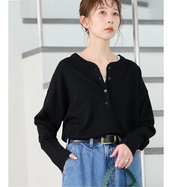 JOURNAL STANDARD「《WEB限定追加2》ウォッシャブル2WAYヘンリープルオーバー」|ニット・セーター|ブラック