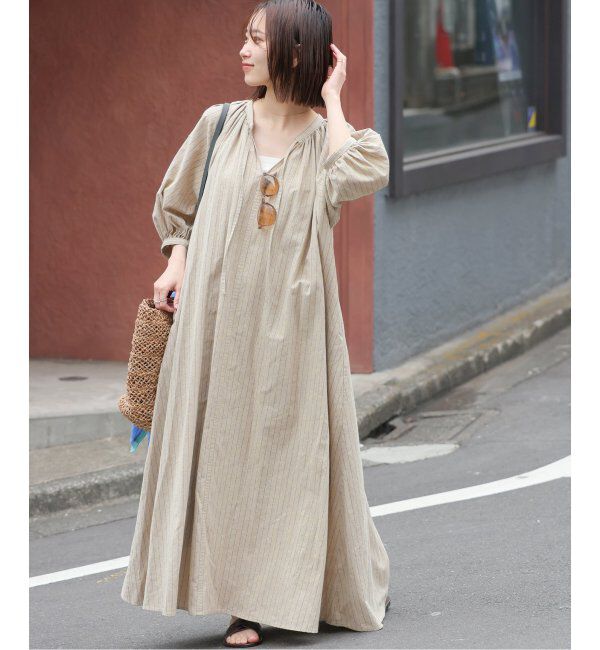 JOURNAL STANDARD relume「リネンコットンラグランギャザーワンピースストライプ」|ワンピース|