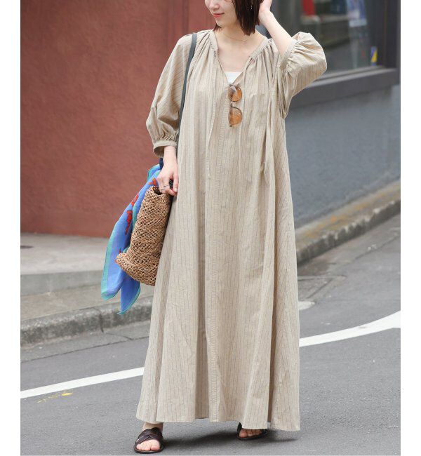 JOURNAL STANDARD relume「リネンコットンラグランギャザーワンピースストライプ」|ワンピース|